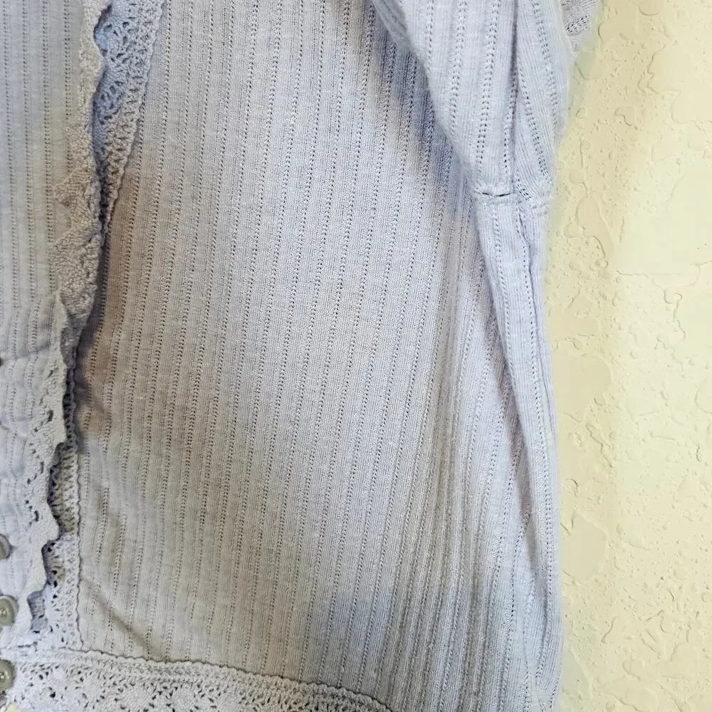 Free People Third Date Crop Top Long Sleeve Crochet Lace Womens Small Balletcore